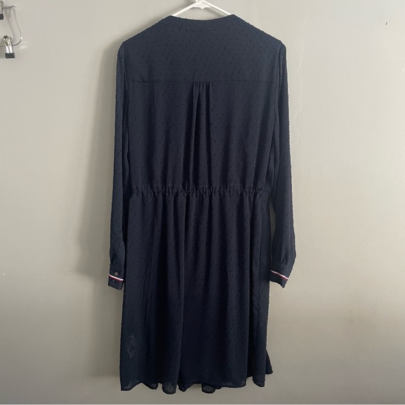 Tommy Hilfiger Navy Blue Long-Sleeve Swiss Dot Dress - Size Large, Flowy - Picture 8 of 11